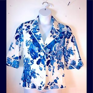 NWOT BLUE/WHITE FOCUS 2000 FLORAL COTTON BLAZER 6